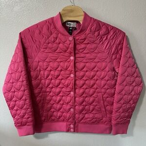 BEACH RIOT Fuchsia Pink Flight Bomber Heart Print Jacket‎ Size XL